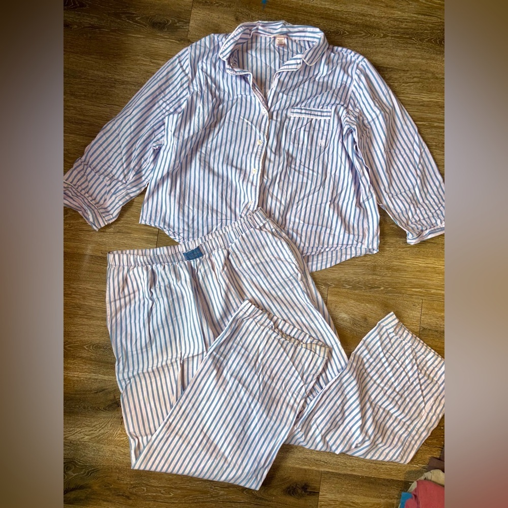 Victoria's Secret Pink and White Striped Cotton Pajama Set
